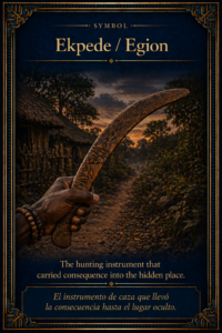 Sacred symbol card of Ekpede or Egion, the traditional hunting instrument that carried consequence into the hidden place.