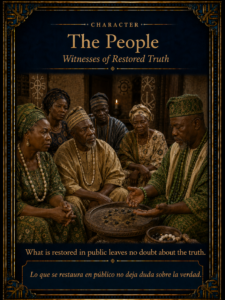 Character card of Yoruba community witnesses gathered around Oyeku-bi-Irosun during the restoration of truth.