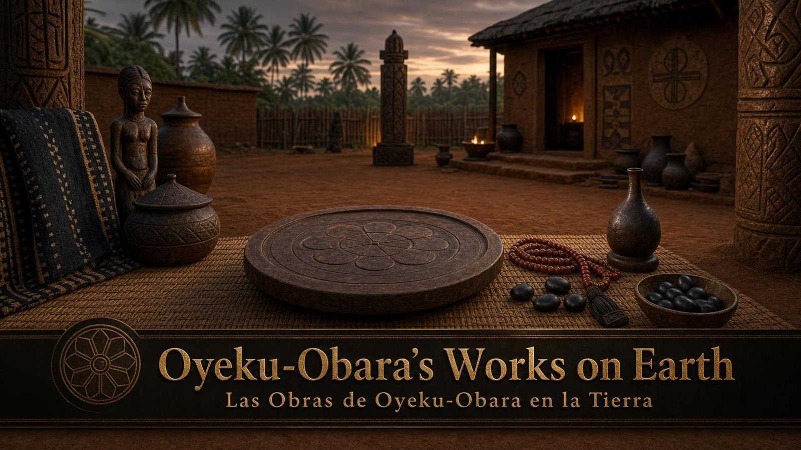 Cinematic Yoruba Ifá thumbnail for Oyeku-Obara’s Works on Earth, showing a sacred traditional setting with divination atmosphere.