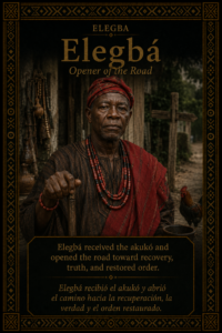 Character card of Elegbá from the Ifá story The Path Where the Religious Preparation of the Paint Was Born.