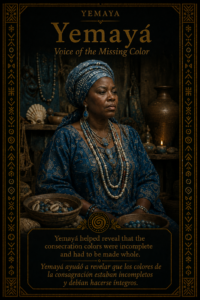 Character card of Yemayá from the Ifá story The Path Where the Religious Preparation of the Paint Was Born.