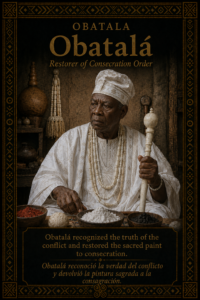 Character card of Obatalá from the Ifá story The Path Where the Religious Preparation of the Paint Was Born.