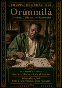 Character card of Òrúnmìlà from the Ifá story The Path Where the Religious Preparation of the Paint Was Born.